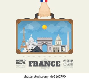 Hand carrying France Landmark Global Travel And Journey Infographic Bag. Vector Design Template.vector/illustration