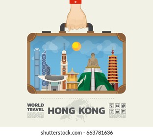Hand carrying Hong kong Landmark Global Travel And Journey Infographic Bag. Vector Design Template.vector/illustration.