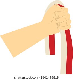 Hand Carrying Indonesian Flag. Vector Illustration in Flat Design