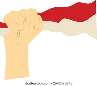 Mão Carregando Bandeira Da Indonésia. Ilustração vetorial em design plano