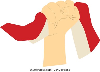 Hand Carrying Indonesian Flag. Vector Illustration in Flat Design