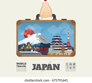 Hand carrying Japan Landmark Global Travel And Journey Infographic Bag. Vector Flat Design Template.vector/illustration.Can be used for your banner, business, education, website or any artwork