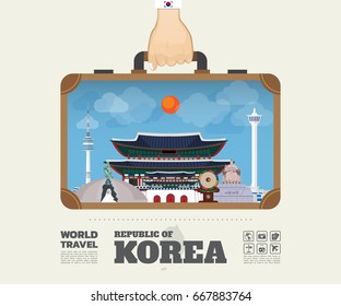 Bolsa Infográfica de Viaje Global y Viaje en Mano de Corea. Plantilla de diseño vectorial.vector/ilustración.