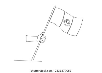 A hand carrying the Mexican flag. Independencia de Mexico one-line drawing