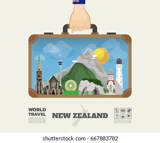 Hand Carrying New Zealand Landmark Global Travel And Journey Infographic Bag. Vector Design Template.vector/illustration.