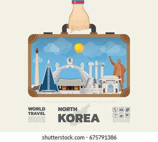 Hand carrying North Korea Landmark Global Travel And Journey Infographic Bag. Vector Flat Design Template.vector/illustration.Can be used for your banner, business, education, website or any artwork