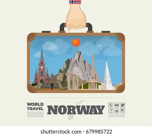 Hand carrying Norway Landmark Global Travel And Journey Infographic Bag. Vector Flat Design Template.vector/illustration.Can be used for your banner, business, education, website or any artwork
