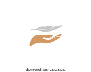 Hand carrying a quill or plume for logo design illustration on white background