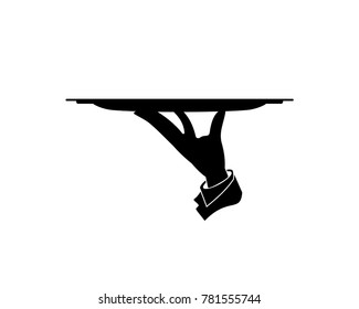 Hand Carrying Tray on the Restaurant, Cafe or Bar - Waiter Hand Illustration Symbol Logo Vector