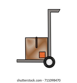 hand cart with cardboard boxes icon image 