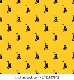 Hand cart with cardboards pattern seamless vector repeat geometric yellow for any design