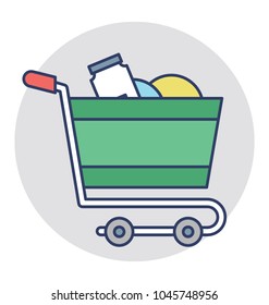 A hand cart with different grocery items