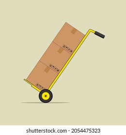 Hand cart or dolly with cardboard vector graphics