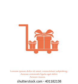 hand cart, gift box with ribbon on it. Delivery concept.