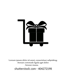 hand cart, gift box with ribbon on it. Delivery concept.