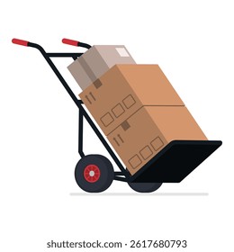 Hand cart loaded with boxes, warehousing and delivery concept, isolated