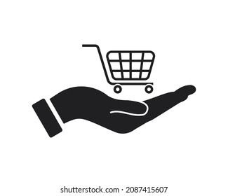 Diseño del logotipo del carro de mano. Logotipo del carro con vector de concepto de mano. Diseño del logotipo de mano y carro