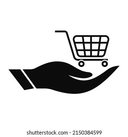 Diseño del logotipo del carro de mano. Logotipo del carro con vector de concepto de mano. Diseño del logotipo de mano y carro