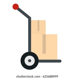 Hand cart with two cardboard boxes icon flat isolated on white background vector illustration