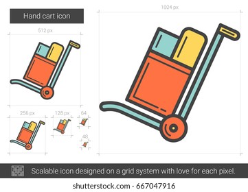 Hand cart vector line icon isolated on white background. Hand cart line icon for infographic, website or app. Scalable icon designed on a grid system.
