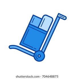 Hand cart vector line icon isolated on white background. Hand cart line icon for infographic, website or app. Blue icon designed on a grid system.