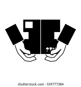 hand with carton box over white background. vector illustration