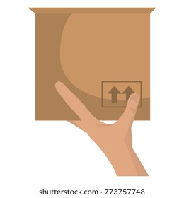 hand with carton box packing icon