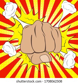 Hand Cartoon Comic With Explosions. Pop Art