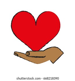 hand and cartoon heart icon image 