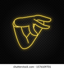 Hand, cartoon neon icon. Yellow neon vector icon.