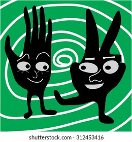 hand cartoon silhouettes on the green background