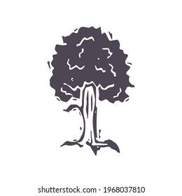 Handgeschnitzte, fette Blockschrift Symbol Clipart Kunst. Moderner boho dekorativer Linocut. Ethnische Mutation mutierte natürliche Töne. Alleinstehend rustikales Vektormotiv. 