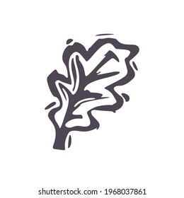 Hand carved bold block print leaf icon clip art. Folk illustration design element. Modern boho decorative linocut. Ethnic muted natural tones. Isolated rustic vector motif. 