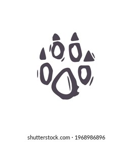 Hand carved bold block print fox paw icon clip art. Folk illustration design element. Modern boho decorative linocut. Ethnic muted natural tones. Isolated rustic vector motif. 