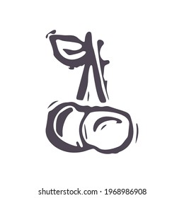 Handgeschnitzte, kühn geschnittene Häckchen-Eichhörnchenfruchtsymbol Clipkunst. Moderner boho dekorativer Linocut. Ethnische Mutation mutierte natürliche Töne. Alleinstehend rustikales Vektormotiv. 