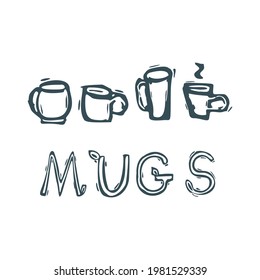 Hand carved bold block print mug text icon clip art. Folk illustration design element. Modern boho decorative linocut. Ethnic muted natural tones. Isolated rustic vector motif. 