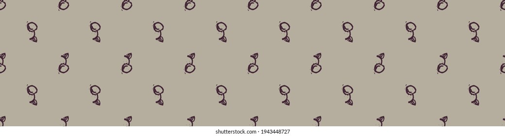 Hand carved cherry block print seamless border pattern. Rustic naive folk motif illustration banner. Modern simple heritage style natural lino cut illustration. Ethnic primitive edge bordure trim.