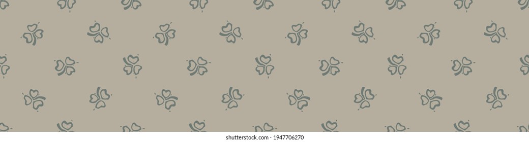 Hand carved leaf block print seamless border pattern. Rustic naive folk motif illustration banner. Modern simple heritage style natural lino cut illustration. Ethnic primitive edge bordure.