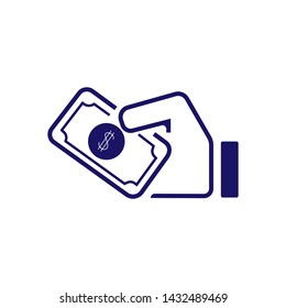 Hand with cash dolar. Modern flat design.Payment method vector icon