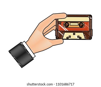 hand with cassette music retro style