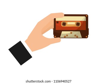 hand with cassette music retro style