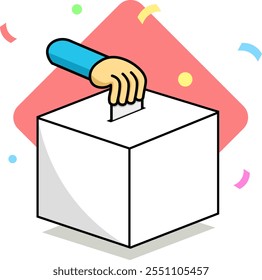 Hand Casting Vote with Ballot Paper and Confetti Celebration Illustration