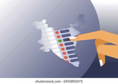 Handstimmenabgabe in einem elektronischen Wahlgerät. Konzept für die Wahl in Indien