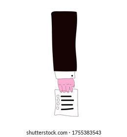 Hand casts a selective vote. Elections. Policy. Vector illustration in hand-drawn style.