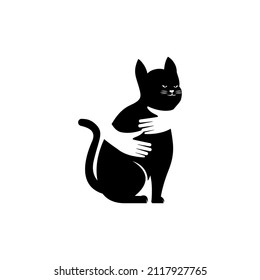 hand cat logo concept, pet care logo design vector illustration