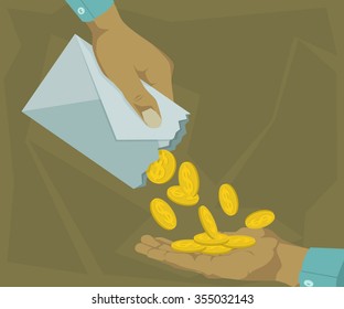 Hand catch coins from the envelope