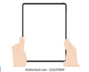 Hand catch new powerful tablet new design advance technology with high resolution display, liquid retina display, business device, tablet, screen, future technology, flat vector.