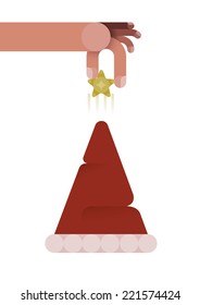 Hand catch star on the Santa hats by Christmas concept vector