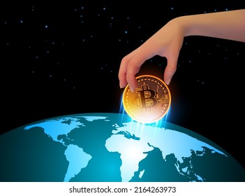 Hand catches, holds back bitcoin flying into space