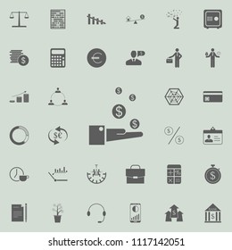 the hand catches money icon. Detailed set of Finance icons. Premium quality graphic design sign. One of the collection icons for websites, web design, mobile app